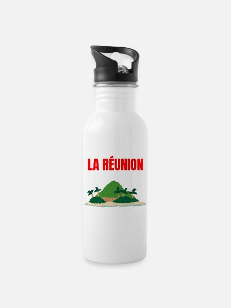 T-shirt île La Réunion tropicale - Drikkeflaske med integreret sugerør - hvid