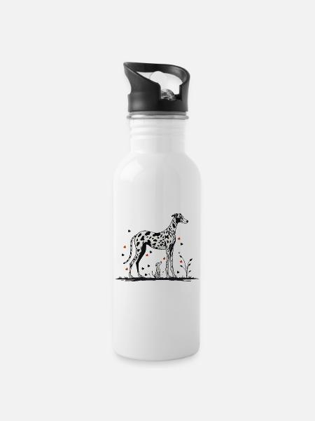 Hund & Welpe StreetArt - Trinkflasche mit integriertem Trinkhalm - Weiß