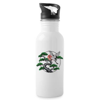 Kraniche & verdrehte Kiefer - Trinkflasche mit integriertem Trinkhalm - Weiß - Rechts