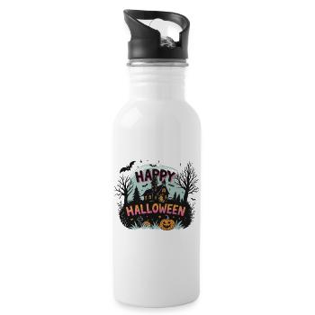 Haunted Mansion und Halloween Kürbisse - Trinkflasche mit integriertem Trinkhalm - Weiß - Rechts