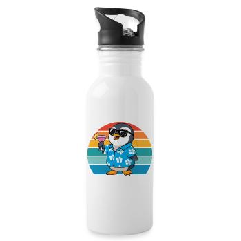 Retro Penguins Sunglasses Cool Penguin - Water bottle with straw - white - Right