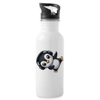 Lustiger Pinguin tanzt Breakdance mit Kopfhörer - Trinkflasche mit integriertem Trinkhalm - Weiß - Rechts