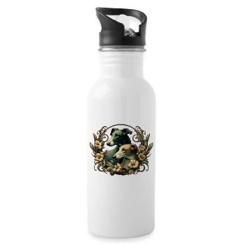 Hunde & Blumen Art Nouveau Grafik b - Trinkflasche mit integriertem Trinkhalm - Weiß - Rechts