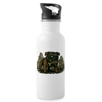 Gasmaske Bulldogge in Ruinenstadt - Trinkflasche mit integriertem Trinkhalm - Weiß - Rechts