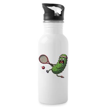 Funny cucumber playing tennis with headband - Water bottle with straw - white - Right