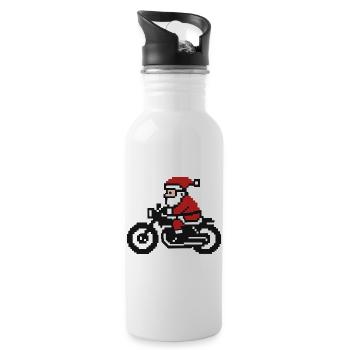 Ugly Christmas Sweater – Santa in Retro Pixel Style - Water bottle with straw - white - Right