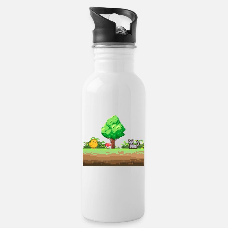 Aventure Pixel Garden - Gourde avec paille intégrée - blanc