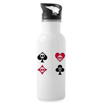 Totenkopf auf Spielkarten - Trinkflasche mit integriertem Trinkhalm - Weiß - Rechts