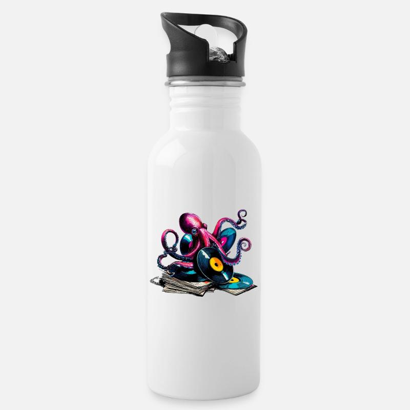Farbenfroher Vinyl-Oktopus - Trinkflasche mit integriertem Trinkhalm - Weiß