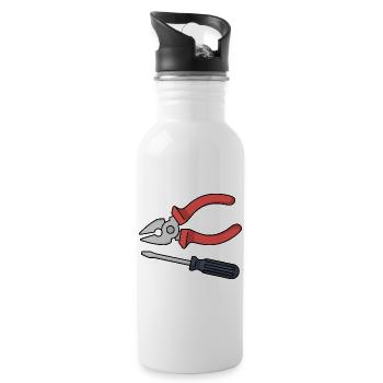 Stilisierte Zangen und Schraubenzieher - Trinkflasche mit integriertem Trinkhalm - Weiß - Rechts