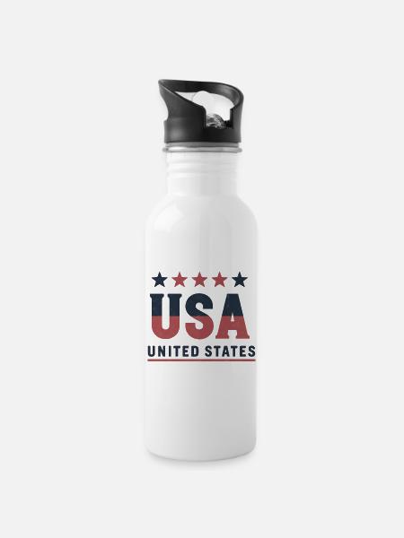 USA Flag Vintage Distressed Look - Water bottle with straw - white