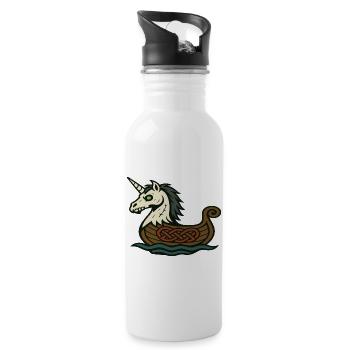 Undead Viking Unicorn in Nordic Longship - Water bottle with straw - white - Right
