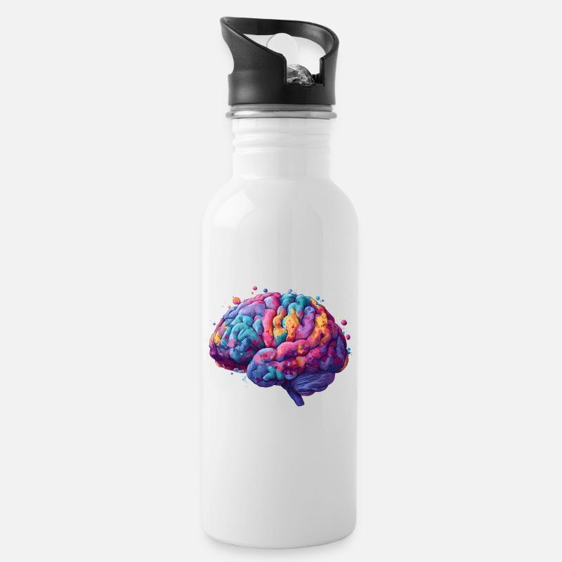 Buntes Neurodiversitäts Gehirn im farbenfrohen Kun - Trinkflasche mit integriertem Trinkhalm - Weiß