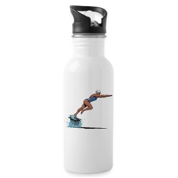 Swimmer Jump on Surfboard - Water bottle with straw - white - Right