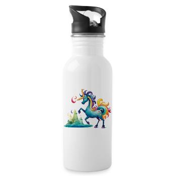 Licorne fabuleuse dans le pays arc-en-ciel - Gourde avec paille intégrée - blanc - Droite