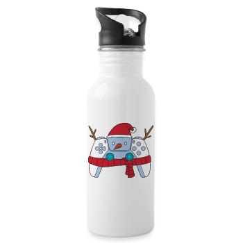 Snowman Video Game Controller Christmas Gamer - Water bottle with straw - white - Right