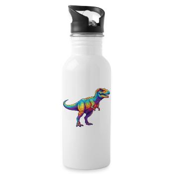 Colorful T-Rex Rainbow Pop Art Watercolor - Water bottle with straw - white - Right