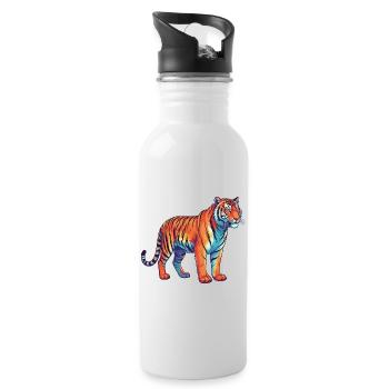 Buntes Tiger-Regenbogen-Pop-Art-Aquarell - Trinkflasche mit integriertem Trinkhalm - Weiß - Rechts