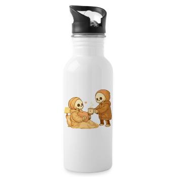 Cozy skeleton brings tea – Small gesture, lots of heart - Water bottle with straw - white - Right