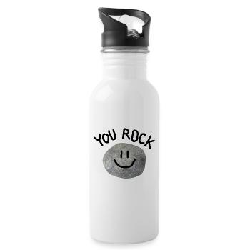 You Rock Minimal Pun Statement Smile Stone - Water bottle with straw - white - Right