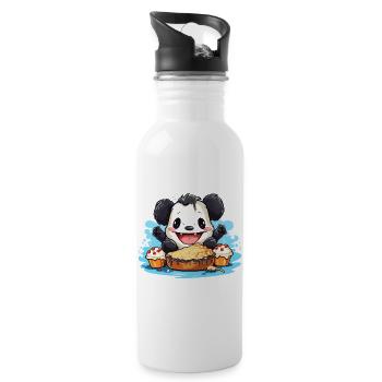 Panda de Kawaii avec festin de gâteau - Gourde avec paille intégrée - blanc - Droite