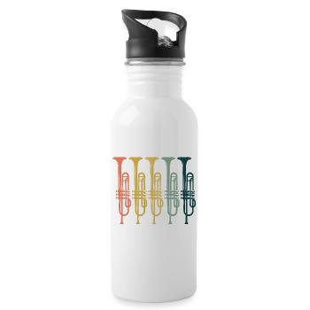 Trompeten Retro Vintage - Trinkflasche mit integriertem Trinkhalm - Weiß - Rechts