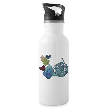 Herznote-Horn mit bunten Herzen - Trinkflasche mit integriertem Trinkhalm - Weiß - Rechts