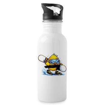 Cooles Snowboarder Küken – Winter Comic Motiv  - Trinkflasche mit integriertem Trinkhalm - Weiß - Rechts