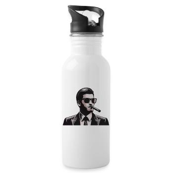 Noir Icon: Suit, Cigar, Shadow - Water bottle with straw - white - Right