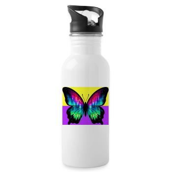 Schmetterling - Trinkflasche mit integriertem Trinkhalm - Weiß - Rechts