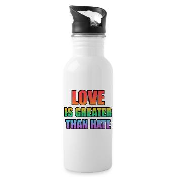 Liebe ist größer als Hass Regenbogentext - Trinkflasche mit integriertem Trinkhalm - Weiß - Rechts