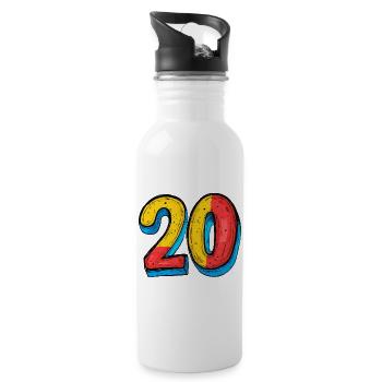 20 Zahl Bunt - Trinkflasche mit integriertem Trinkhalm - Weiß - Rechts