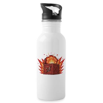 Exploding wooden box with a grim face - Water bottle with straw - white - Right