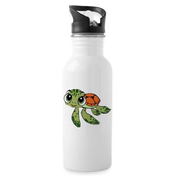 Cheerful Turtle Caricature - Water bottle with straw - white - Right