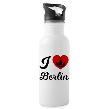 Berliner Herz-Kutschen-Silhouette - Trinkflasche mit integriertem Trinkhalm - Weiß - Rechts
