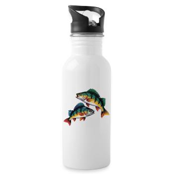 Zwei Barsche - Trinkflasche mit integriertem Trinkhalm - Weiß - Rechts