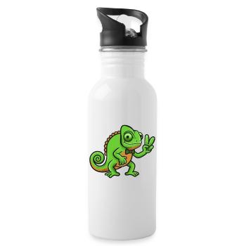 Chameleon Gentleman Peace Sign - Water bottle with straw - white - Right