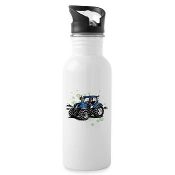 Blue Tractor – Trekker vintage en demi-teinte - Gourde avec paille intégrée - blanc - Droite