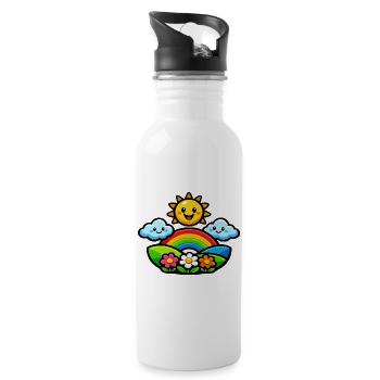 Sun Rainbow Flowers - Water bottle with straw - white - Right