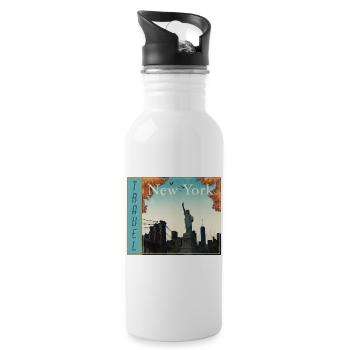 New York Travel Retro Travel Poster - Water bottle with straw - white - Right