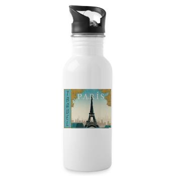 Affiche rétro de voyage de voyage à Paris - Gourde avec paille intégrée - blanc - Droite