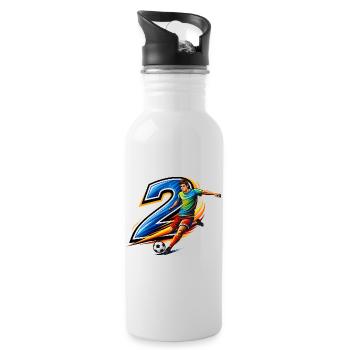 Number 2 Soccer Shirt Player Action Design - Water bottle with straw - white - Right