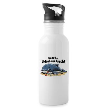 Urlaub am Arsch Walcartoon - Trinkflasche mit integriertem Trinkhalm - Weiß - Rechts
