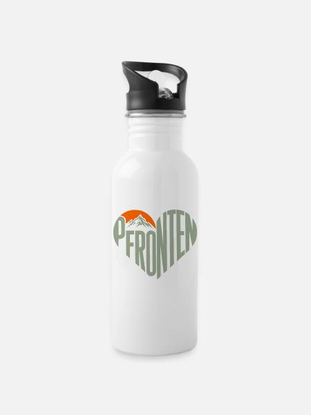 Pfronten Bergherz Panorama - Trinkflasche mit integriertem Trinkhalm - Weiß