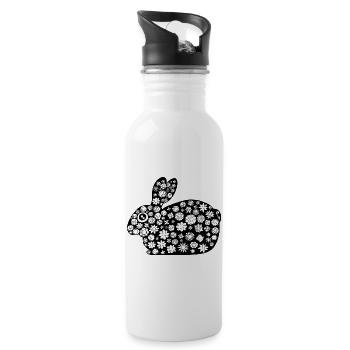 Black rabbit floral pattern - Water bottle with straw - white - Right