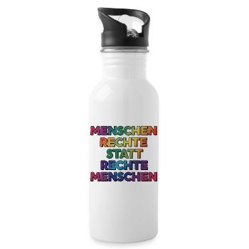 Cooles Regenbogen Motiv gegen Rechts & Fans - Trinkflasche mit integriertem Trinkhalm - Weiß - Rechts