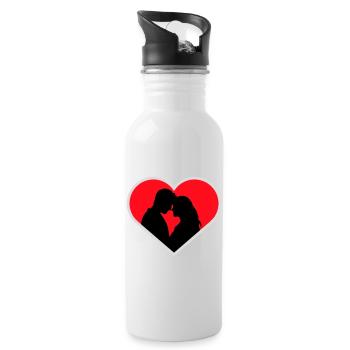 Couple Silhouette Amour Romance Petit ami de la Saint-Valentin - Gourde avec paille intégrée - blanc - Droite