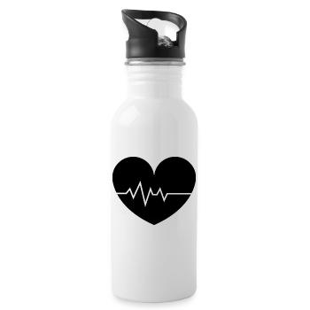 Herzschlag-Linie Liebe Herz - Trinkflasche mit integriertem Trinkhalm - Weiß - Rechts