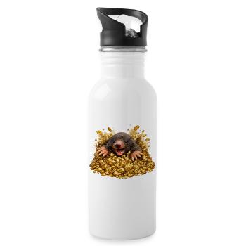 Maulwurf in goldener Hoffnung - Trinkflasche mit integriertem Trinkhalm - Weiß - Rechts