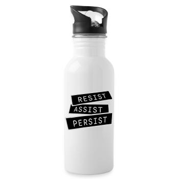 Resist Assist Persist Activism Motivation Logo - Water bottle with straw - white - Right